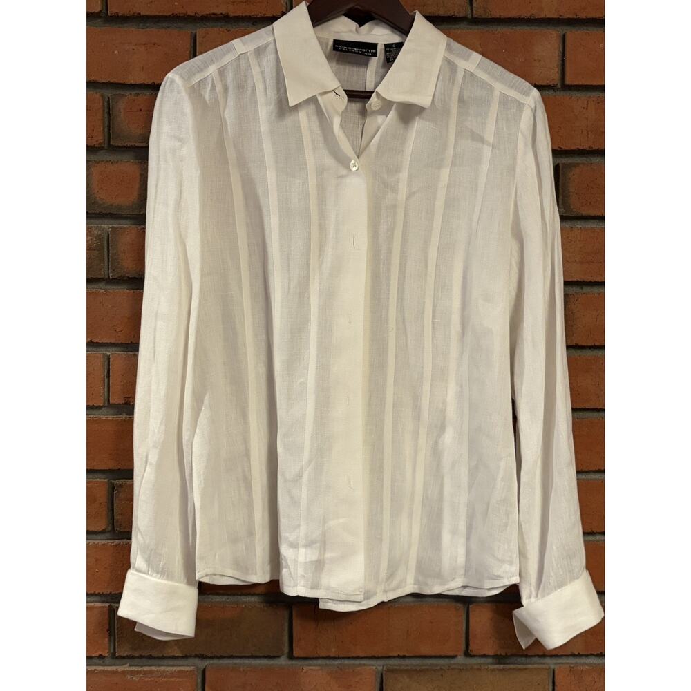 Liz Claiborne Collection White Linen Button Front Blouse Women’s Size S